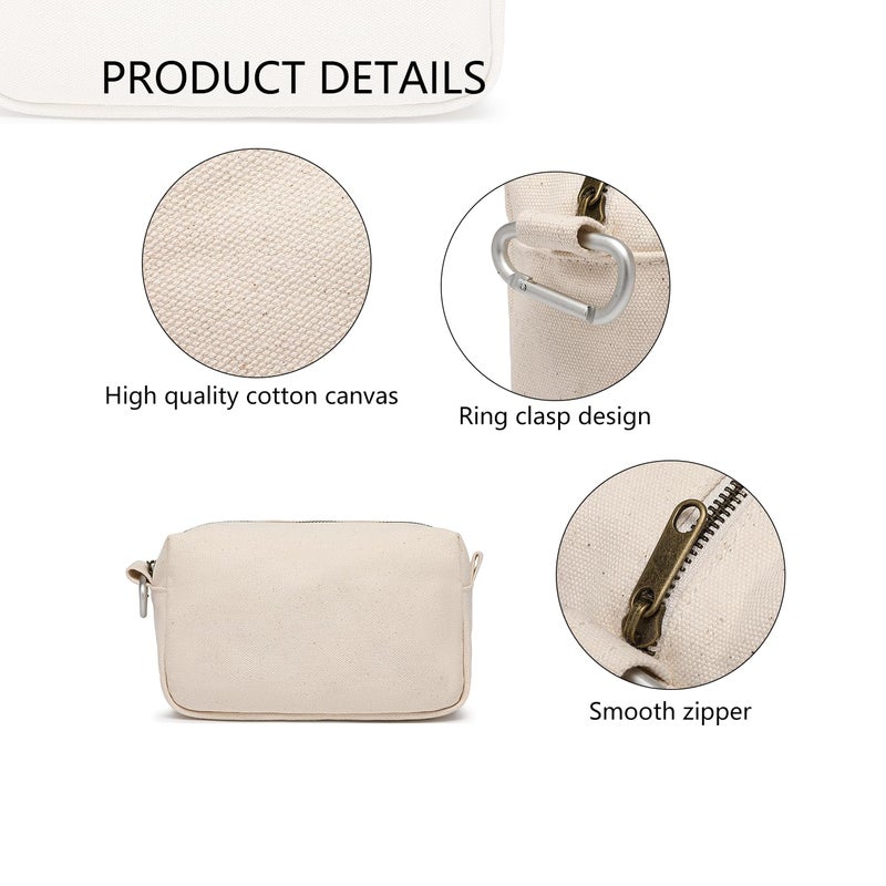 YONBEN Organizer Bag -Lightweight Cosmetic Bag with Ring Clasp, Perfect Travel Makeup Bag for Women,nylon Stand Up Design (Beige/Canvas) - Image 4